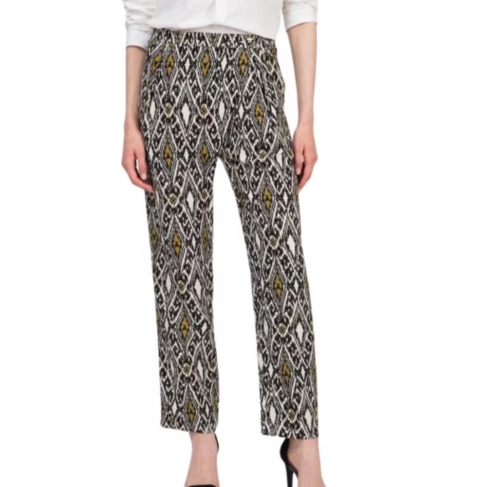 Patrizia Pepe IT 42 Black White Gold Geometric Ikat Beaded Side Stripe Trousers